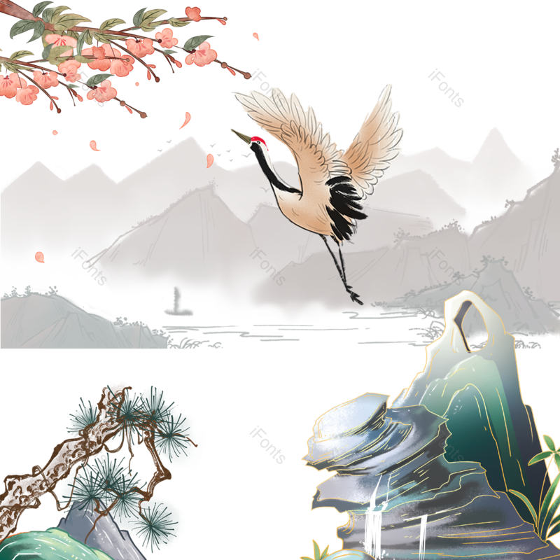 水墨图片,山水元素,水墨画PNG,古风免抠素材